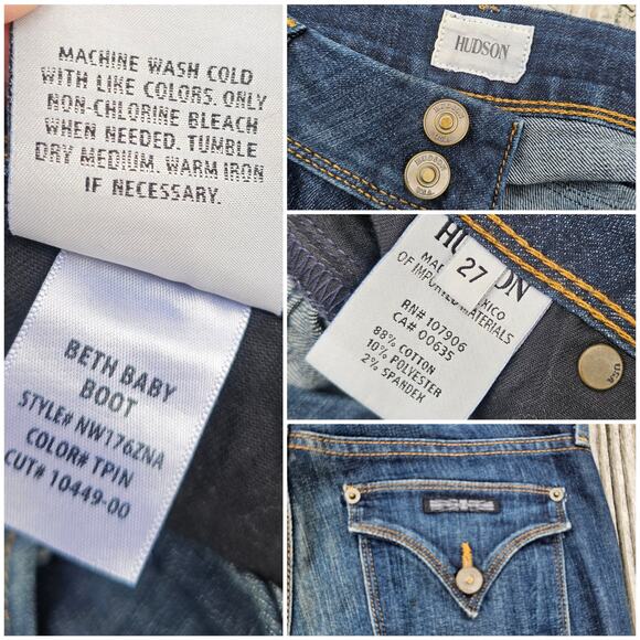 Baby Bootcut Jeans Hudson Beth Baby Boot Size 27 Dark Stretch Denim Flap Pockets - Picture 1 of 10